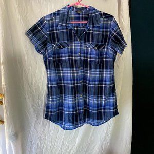 Women's Eddie Bauer Blue Short Sleeve Plaid Shirt
